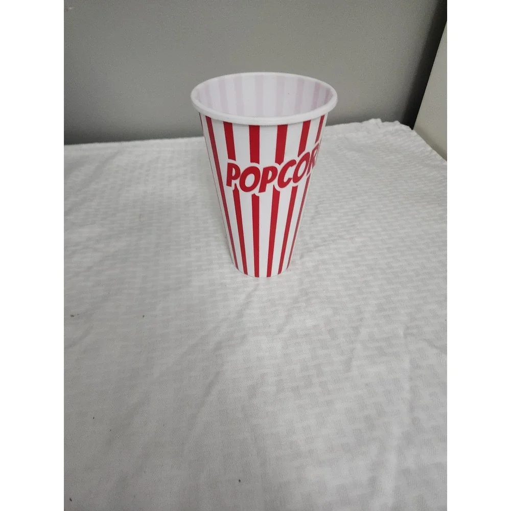 Red and White Striped Reusable Plastic Popcorn Bucket Movie Night Tub